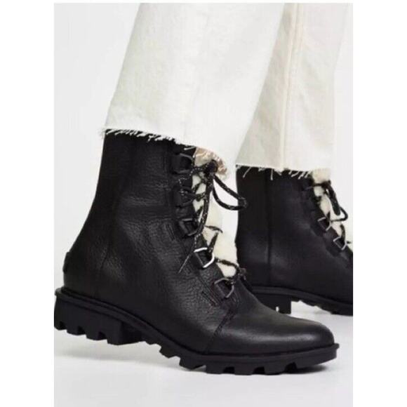 Sorel Phoenix Black Leather Shearling Sherpa Lined Boots Size 9.5 Outdoor - Picture 2 of 11
